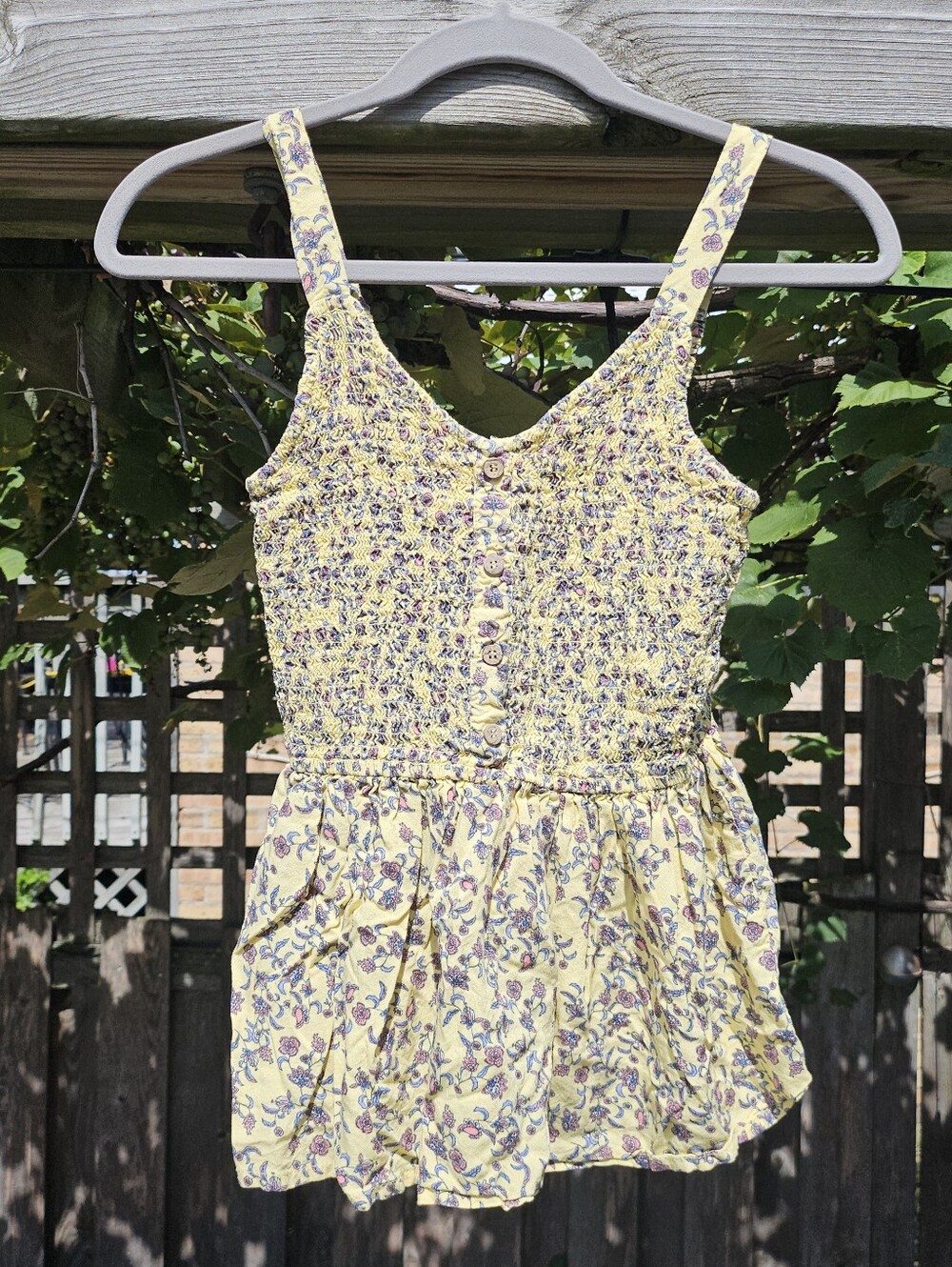 NWOT Japna Yellow Floral Smocked Peplum Tank Top Size Small